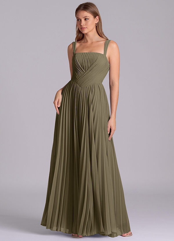 Azazie Mina Bruidsmeisjes Jurken Jurk van Chiffon met A-Lijn Geplooid Wilgengroen image1