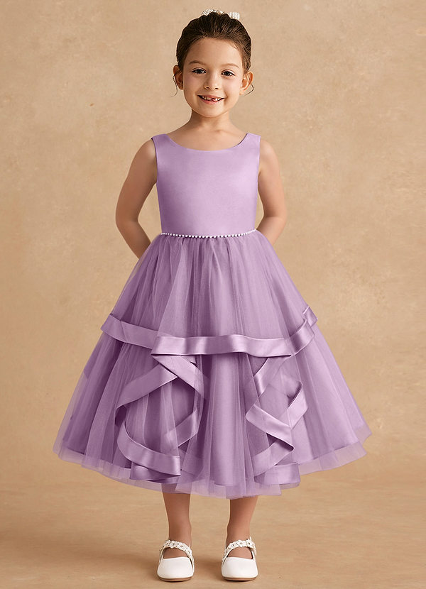 Azazie Posy Blumenkinder Kleider A-Linie Mit Perlen Tüll Kleid Blauregen image1