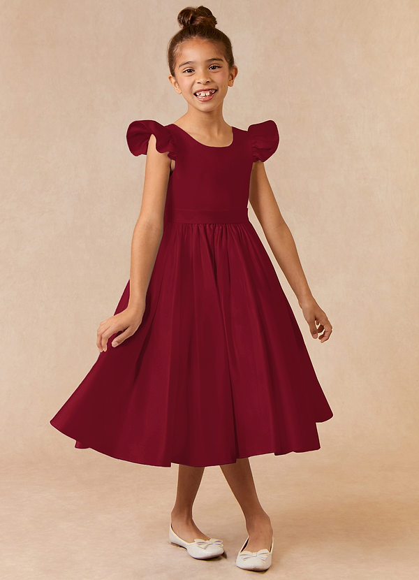 Azazie Violeta Flower Girl Dresses Burgundy Ball-Gown Bow Matte Satin Dress image1