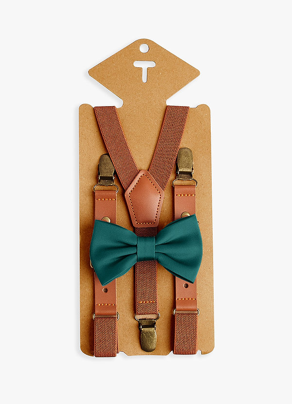 front Boy's Matching Matte Satin Pre-Tied Bow Tie & Suspenders Set