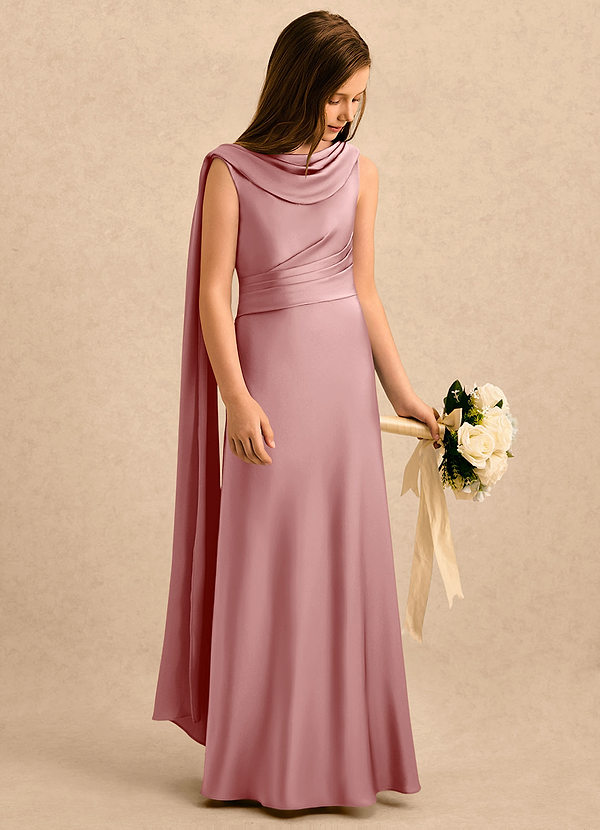 Azazie Sanah Girls Formal Blommflicksklänningar Klänning A-Line i Stretch Satin Plisserad image1