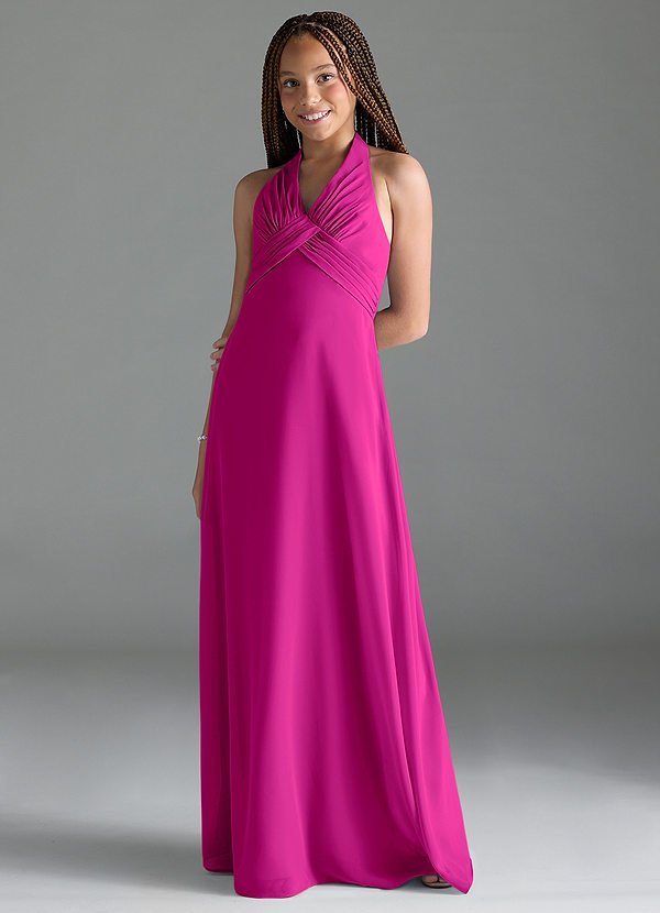 Azazie Tessie Junior A-Linie Plissee Chiffon Kleid Fuchsia image1