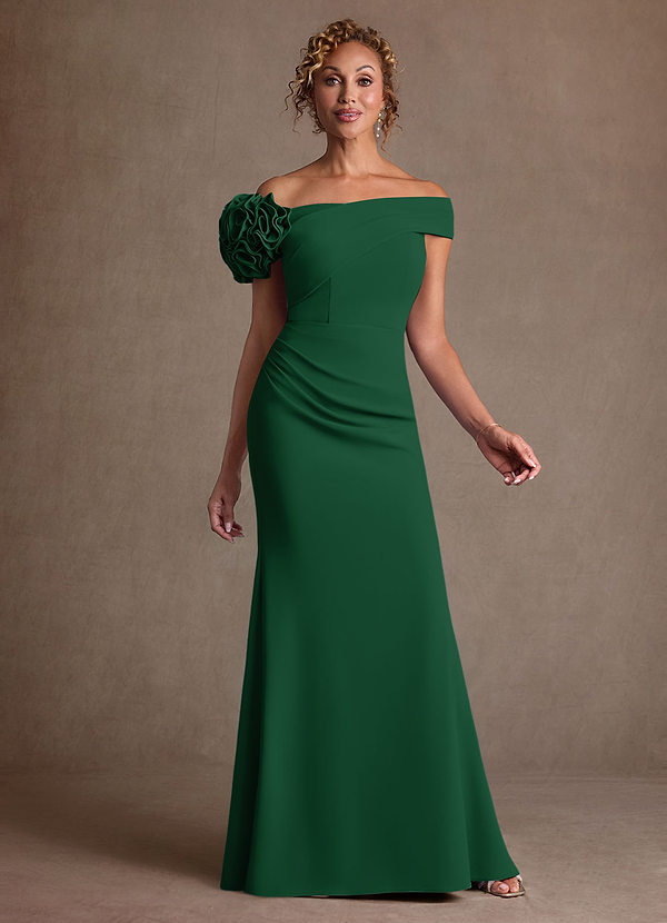 Azazie Gwynne Vestidos de Madre de la Novia Vestido de Verde Oscuro de Crepé elástico de Corte Sirena con Vestidos sin tirantes image1