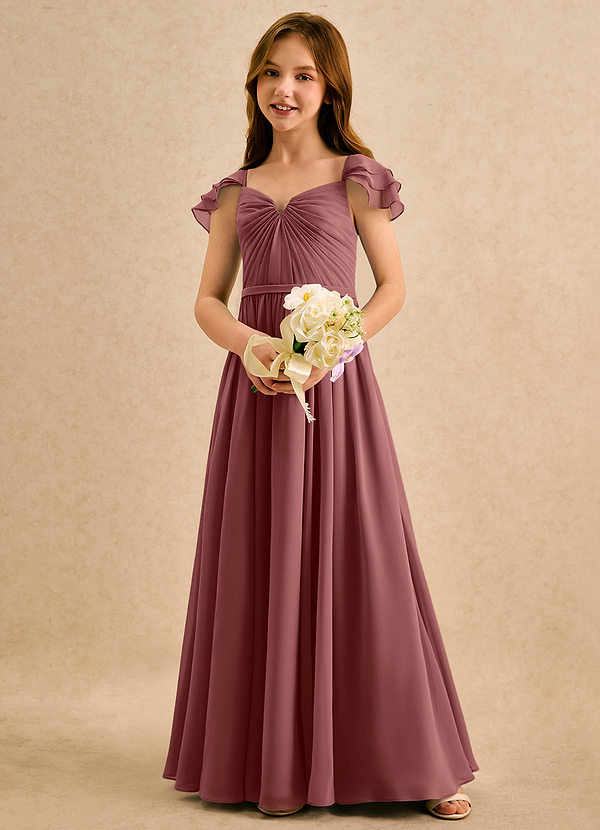 Azazie Meimei Girls Formal Vestidos de Niña de Flores Vestido de Amatista de Gasa de Corte en A con Plisado image1