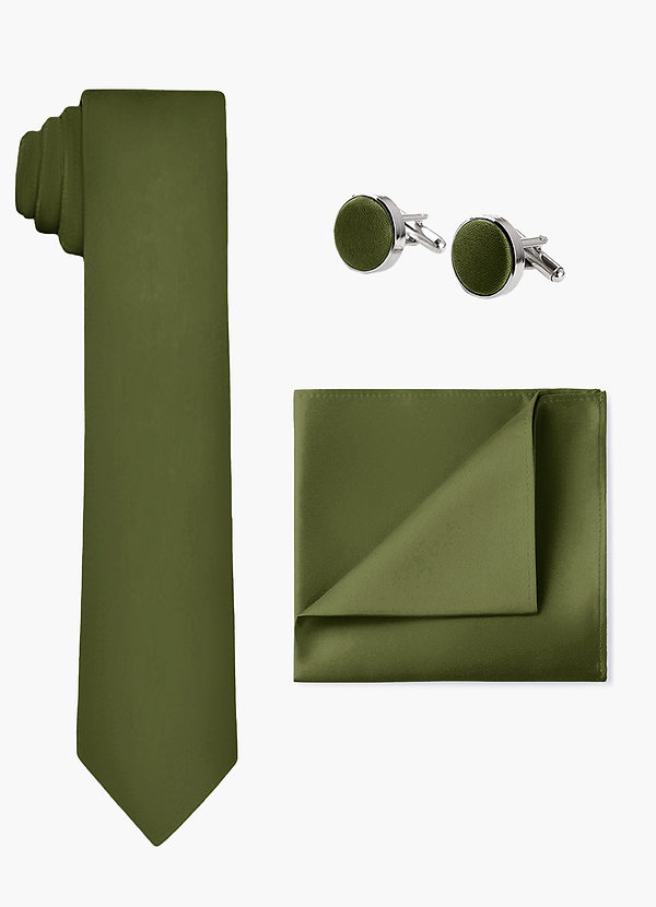 front Matching Stretch Satin Wide Tie & Pocket Square & Cuff Links Set