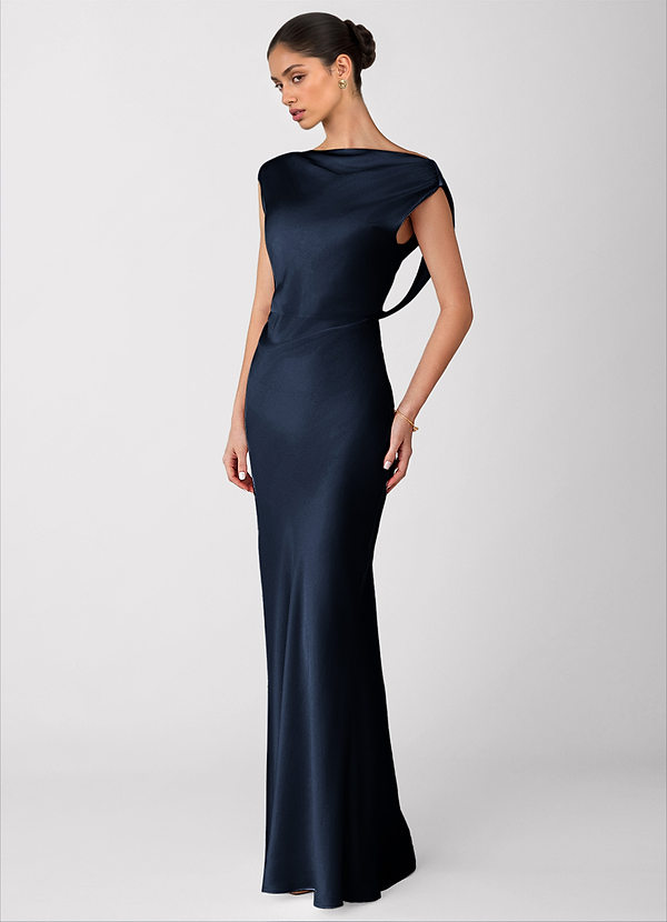 Liora Navy Luminous Satin Maxi Dress image1