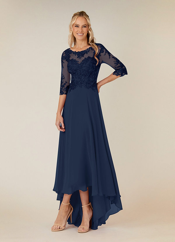 Azazie Monza Mother of the Brides Dresses Dark Navy A-Line Lace Chiffon Dress image1