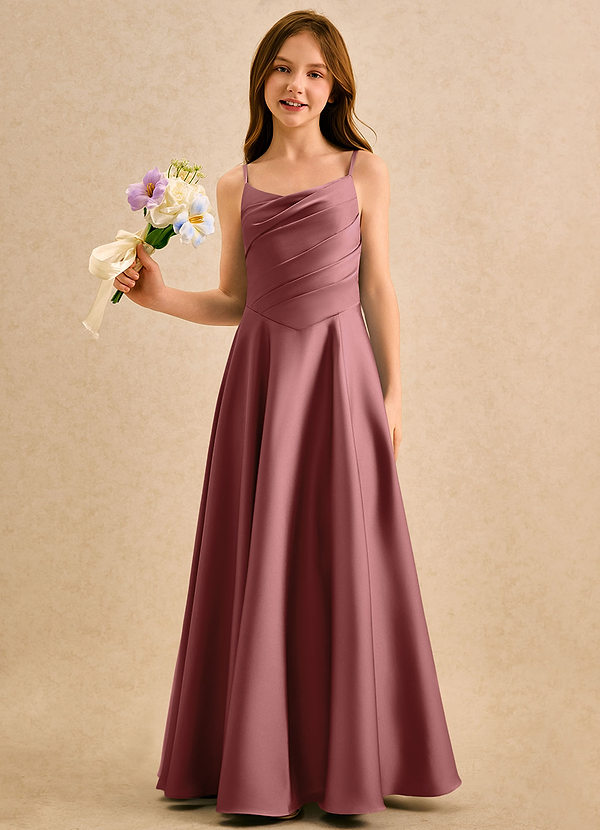 Azazie Coconut Girls Formal Blumenkinder Kleider A-Linie Plissee Stretch-Satin Kleid Amethyst image1