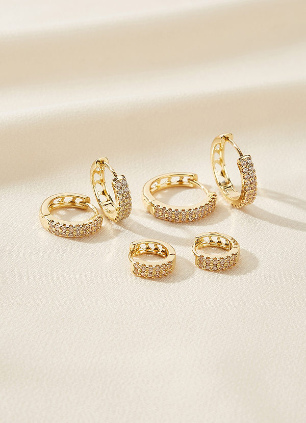 front Rhinestone Huggie Hoop Earring Set