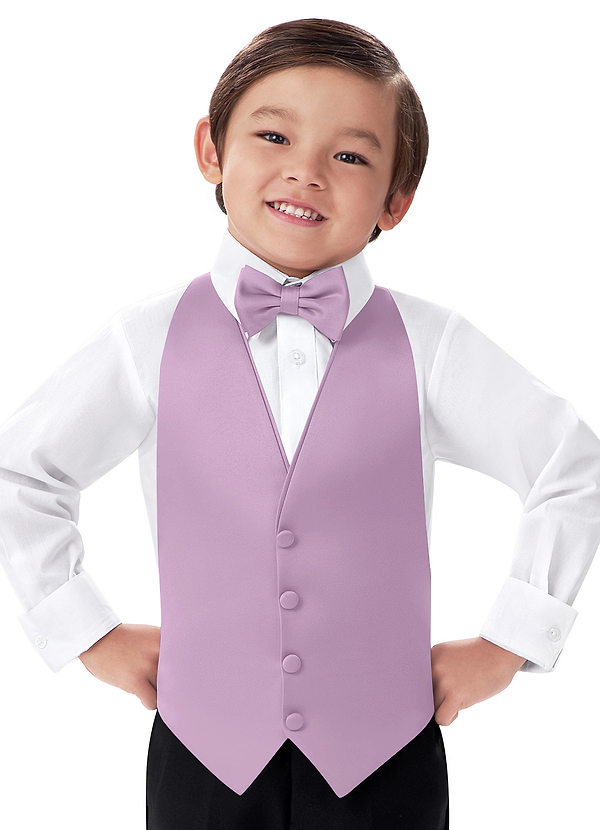 front Boy's Matte Satin Vest & Bow Tie Set