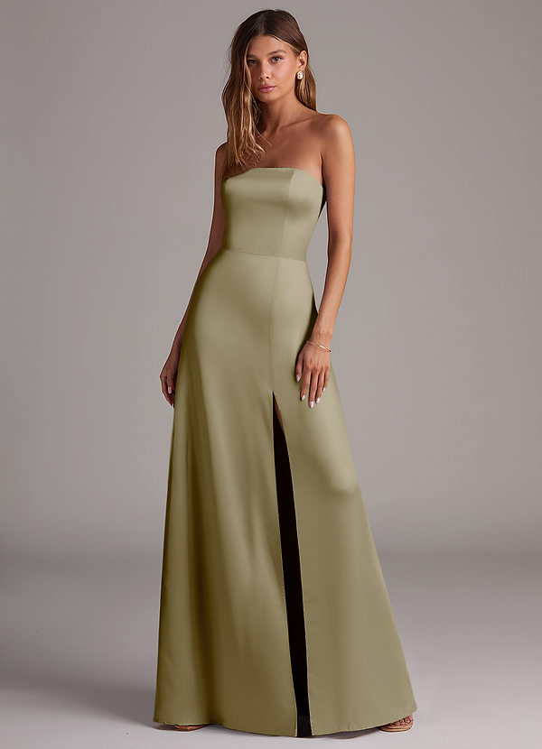 Azazie Wren Brudtärneklänningar Klä av A-Linje i Stretch Satin Axelbandslös Mossgrön Konvertibel image1