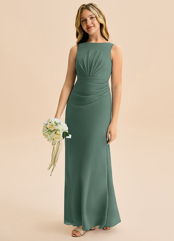 Azazie Floris Junior Robe Trapèze en Mousseline de soie Plissée Mousse De Mer image1