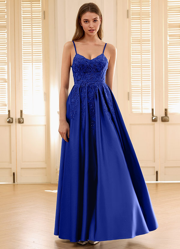 Roselle Königsblau Applikations-A-Linien-Abendkleid image1