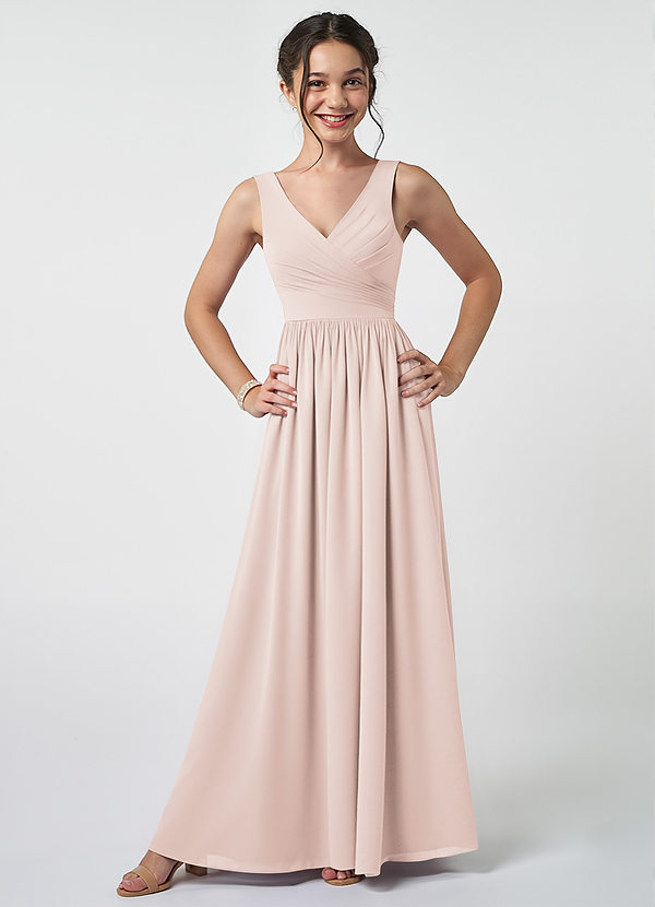 Azazie Keyla Junior Vestido de Pétalo De Rosa de Gasa de Corte En A con Plisado image1