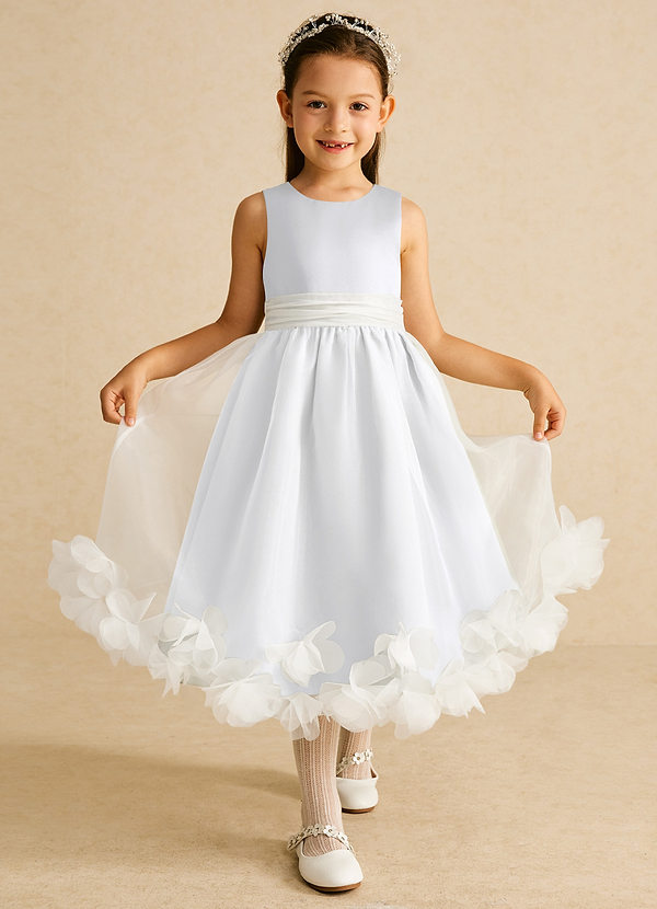 Azazie Stardust Flower Girl Dresses White A-Line Sleeveless Organza Dress image1