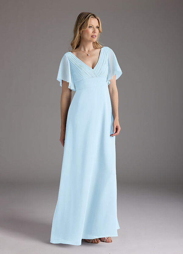 Azazie Alessa Mother of the Brides Dresses Sky Blue A-Line V-Neck Pleated Chiffon Dress image1