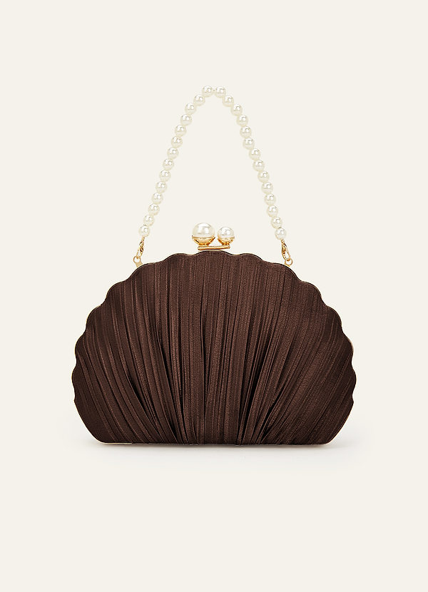 front Matching Color Metallic Satin Shell-Shape Pleated Clutch Bag