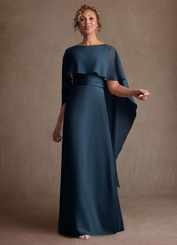 Azazie Marilla Mother of the Brides Dresses Dark Navy A-Line Pleated Chiffon Dress image1