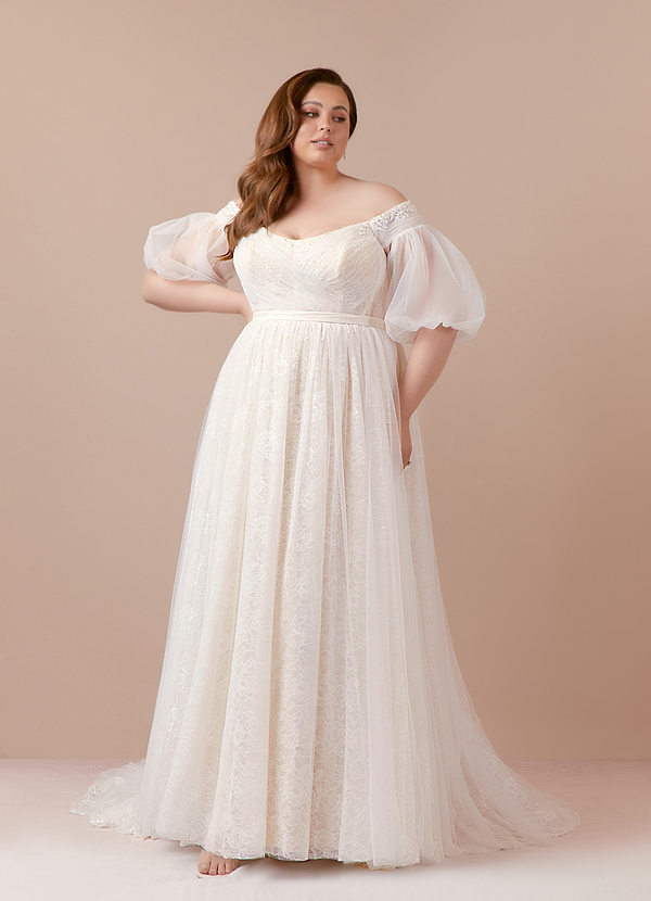 Azazie Vendela Wedding Dresses Diamond White Champagne Ball-Gown Sequins Tulle Dress image1