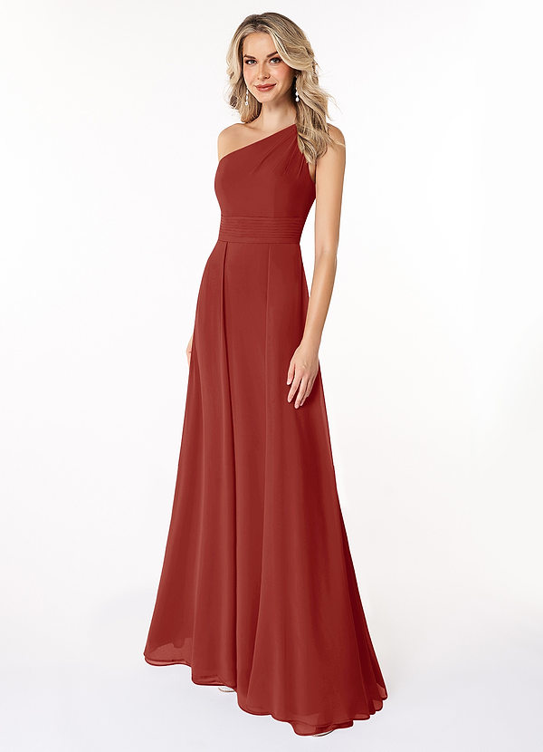 Azazie Dallas Bridesmaid Dresses Terracotta A-Line One Shoulder Chiffon Dress image1