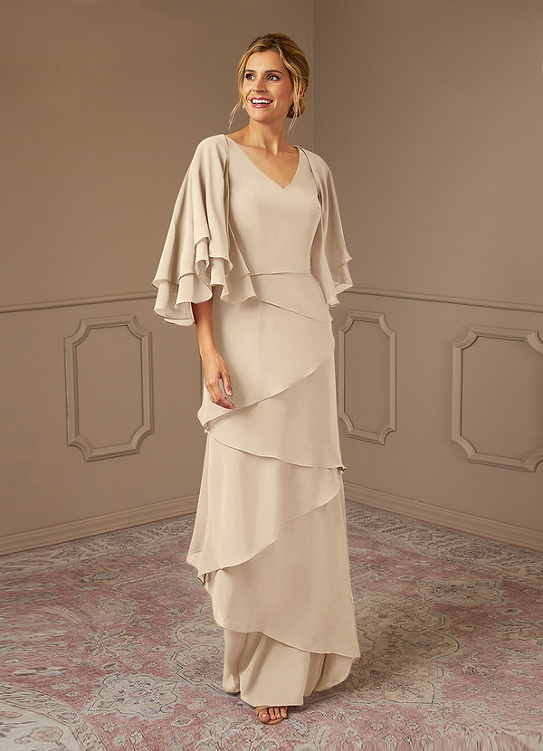 Azazie OHara Abiti da Mamma Sposa Abito A-Line in Chiffon con Scollo a V Champagne image1