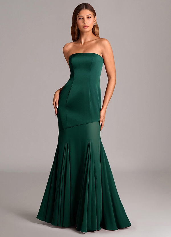 Azazie Uma Bridesmaid Dresses Emerald Mermaid Strapless Chiffon Convertible Dress image1