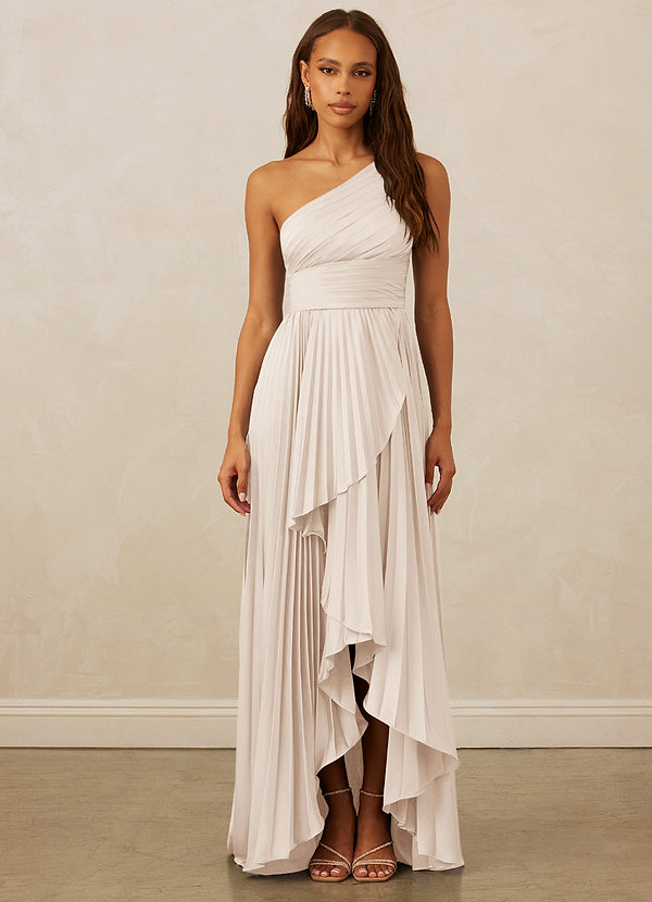 Christian Siriano Bridal for Azazie 1008 Bridesmaid Dresses White Alabaster A-Line One Shoulder Stretch Satin Dress image1