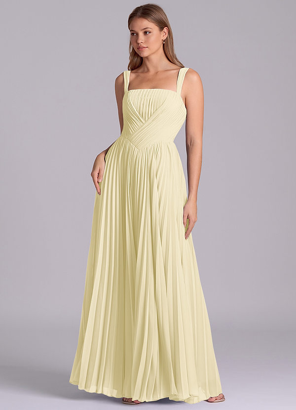 Azazie Mina Bridesmaid Dresses Lemon Sorbet A-Line Pleated Chiffon Dress image1