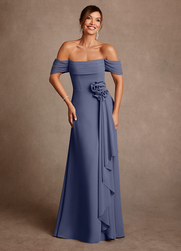 Azazie Amherst Abiti da Mamma Sposa Abito A-Line in Chiffon a Spalla Scoperta Stormy image1