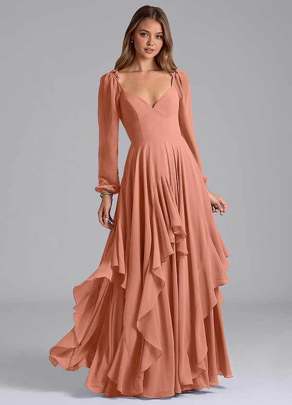 Azazie Karan Bridesmaid Dresses MAI TAI A-Line Long Sleeve Chiffon Dress image1