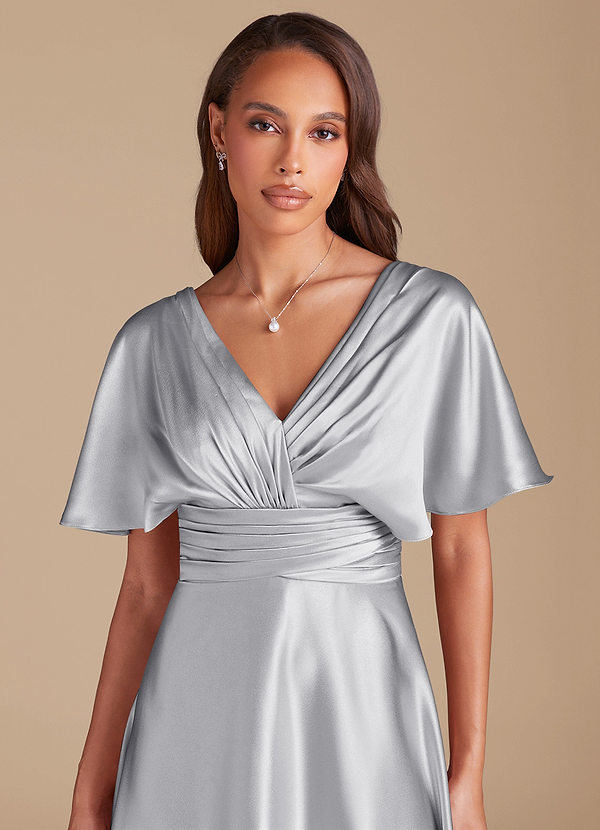 Pamela Bridesmaid Dresses Silver A-Line Pleated Metallic Satin Dress image1