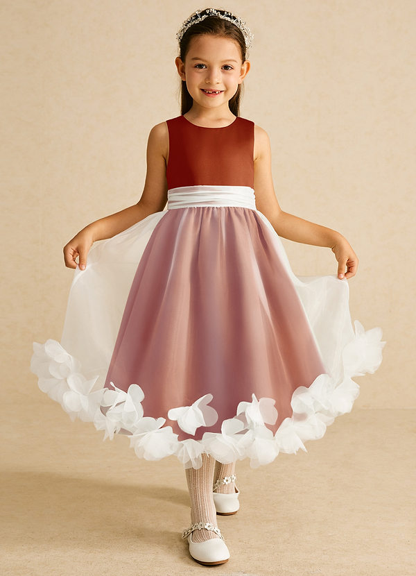 Azazie Stardust Flower Girl Dresses Paprika A-Line Sleeveless Organza Dress image1