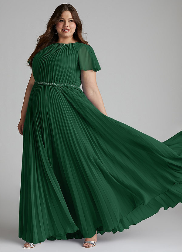 Azazie Kara Schlichte Brautjungfernkleider A-Linie Plissee Chiffon Bodenlänge Kleid image1