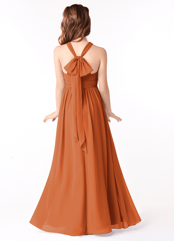 Azazie Jaylah Junior Cinnamon A-Line Ruched Chiffon Dress image1