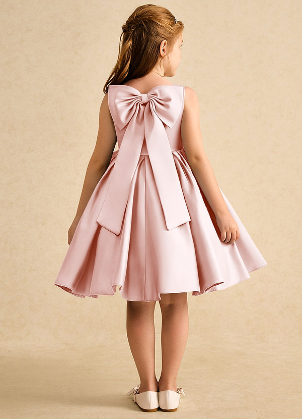 Azazie Jessie Flower Girl Dresses Blushing Pink A-Line Bow Matte Satin Dress image1