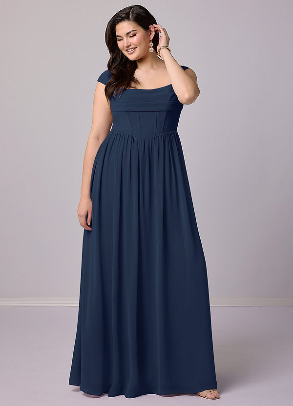 Barbie ♥ Azazie Bridesmaid Dresses Dark Navy A-Line Corset Chiffon Dress image1