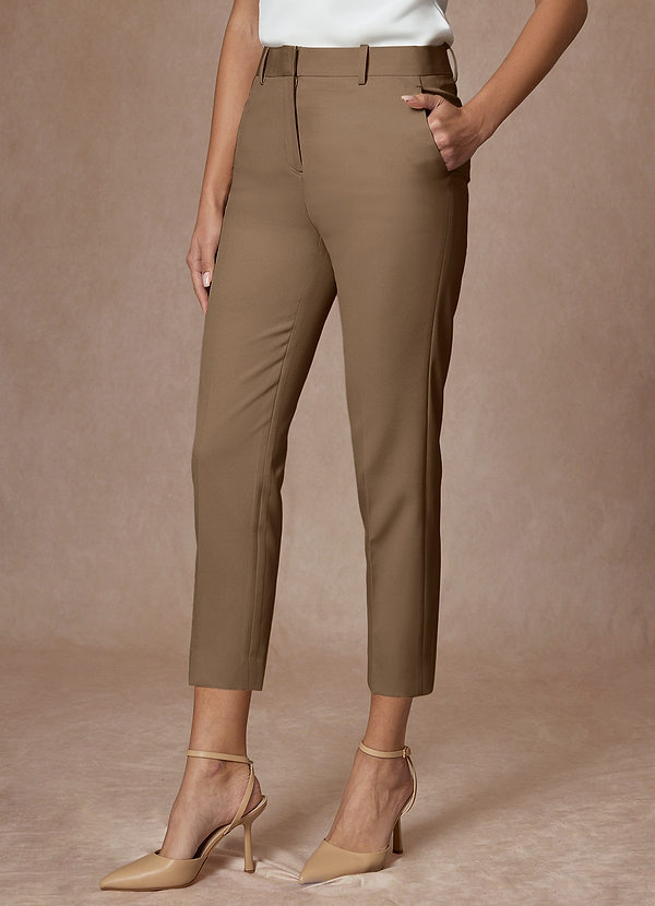 front Victoria Truffle Refined Weave Cropped Dress Pants