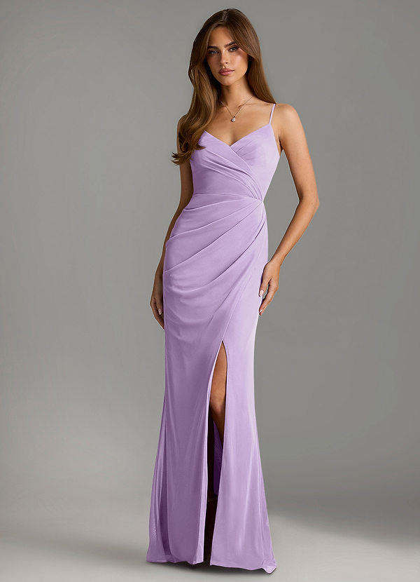Azazie Maci Bridesmaid Dresses Lilac Sheath Pleated Mesh Dress image1