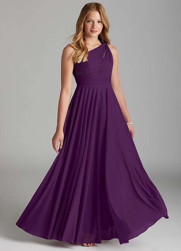 Azazie Charlize Junior A-Linie Gittergewebe Kleid Traube image1