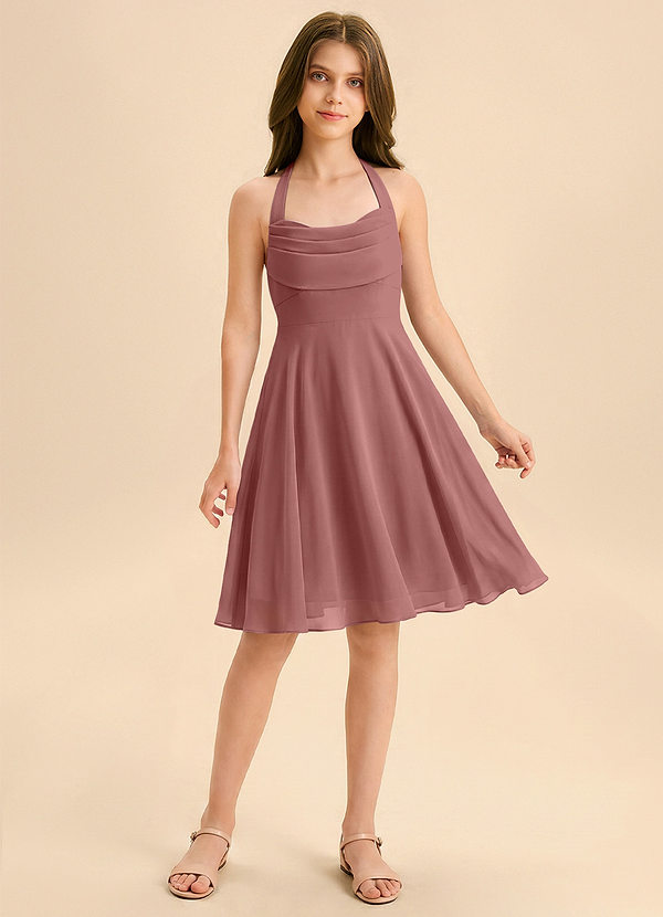 Azazie Kady Junior Vestido de Rosa Del Desierto de Gasa de Corte en A con Escote de Corazón image1