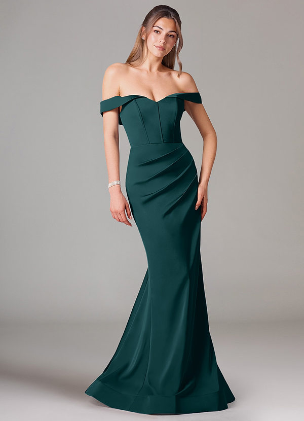 Azazie Everly Vestidos Dama de Honor Vestido de Pino de Satén Elástico de Corte Sirena Convertible con Vestidos sin tirantes image1