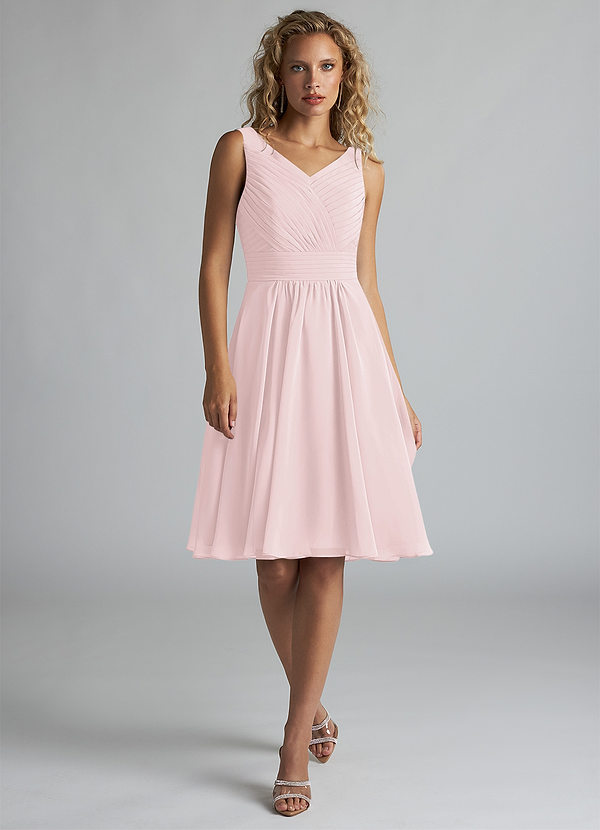 Azazie Grace Bridesmaid Dresses Blushing Pink A-Line Pleated Chiffon Dress image1