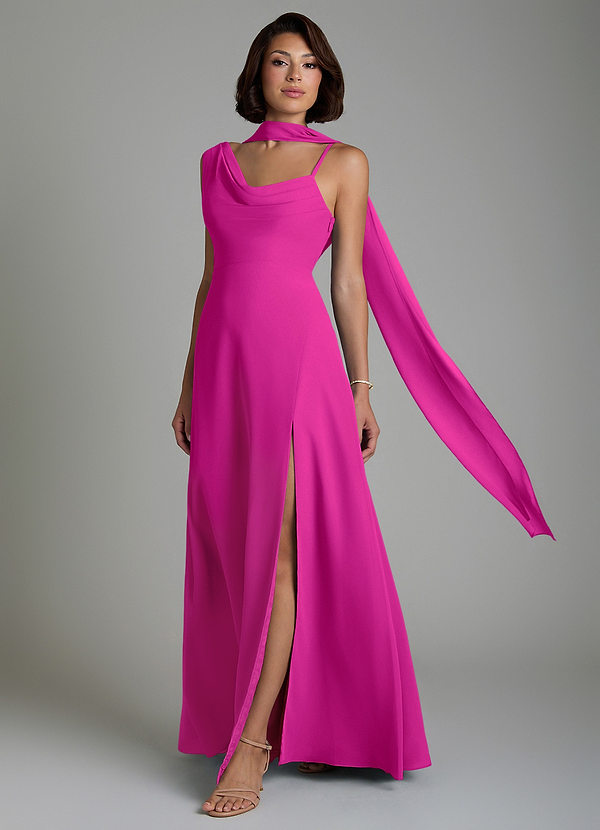 Azazie True Robes de demoiselle d'honneur Robe Trapèze en Mousseline de soie Plissé Fuchsia image1