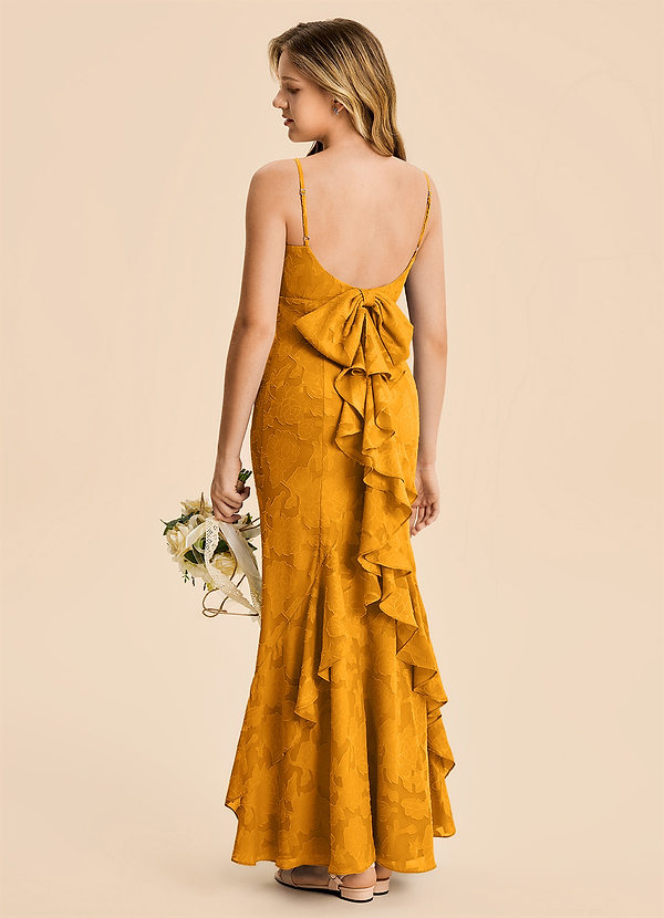 Azazie Lioren Junior Butterscotch Mermaid Ruched Floral Burnout Dress image1