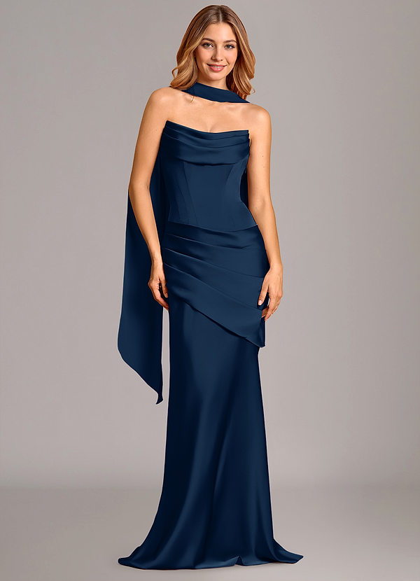 Azazie Pelagia Brautjungfernkleider Wandelbar Meerjungfrau-Linie Korsett Stretch-Satin Kleid Dunkelmarine image1