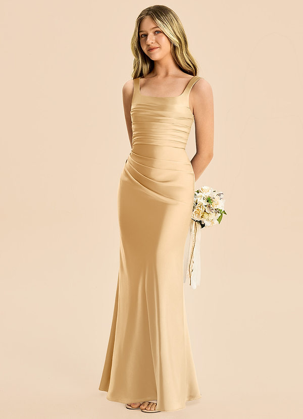 Agustina Junior Gold Sheath Pleated Stretch Satin Dress image1