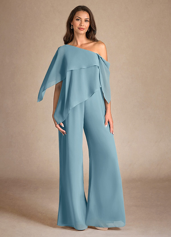 Azazie Halima Vestidos de Madre de la Novia Vestido de Azul Malhumorado de Gasa de Mono/Traje de pantalón con Corte Lateral image1