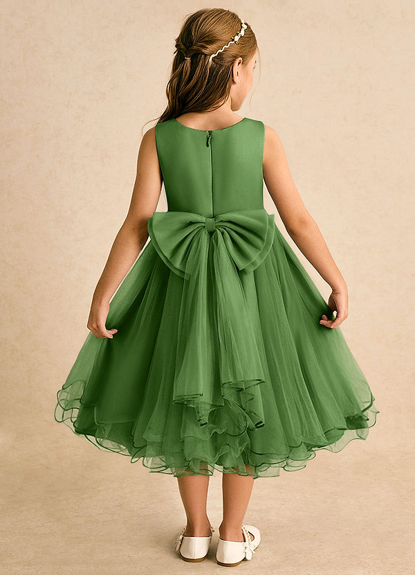 Azazie Lass Robes de cortège enfant Robe Trapèze en Tulle Nœud Basilic image1