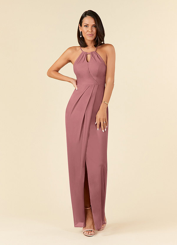 Azazie Hadid Mother of the Brides Dresses Desert Rose Sheath Pleated Mesh Dress image1