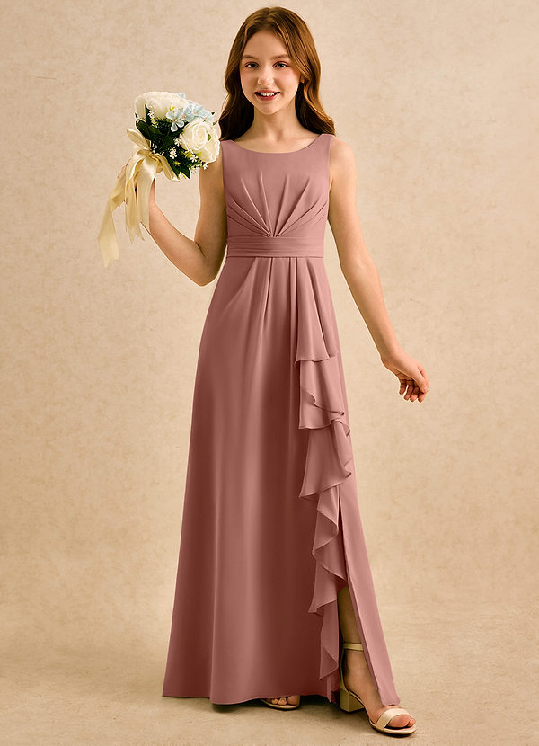 Azazie Chibi Girls Formal Abiti da Ragazza di Fiori Abito A-Line in Chiffon Plissettato Cedro Rosa image1